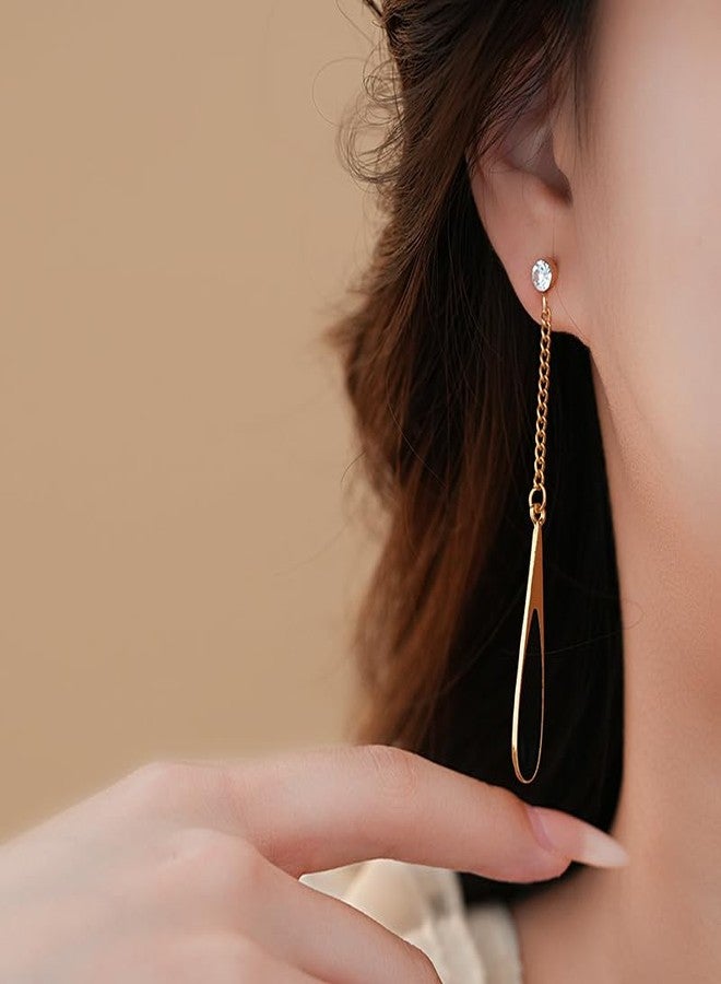POYAMUSE Chic Waterdrop Gold Dangle Earrings for Women, Elegant Dangling Earrings, Stylish Long Earrings for Women - Black - Image 2